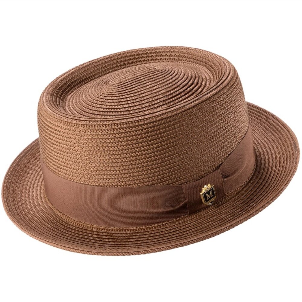 Montique Men’s Solid CAPPUCCINO Straw Pork Pie Hat.                      H95